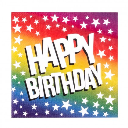 Set 20 papieren servetten Rainbow 'Happy birthday' (33 x 33 cm)