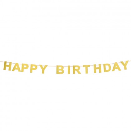 Kartonnen glitter letterslinger 'Happy birthday' goud (2,25 m)