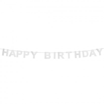 Kartonnen glitter letterslinger 'Happy birthday' zilver (2,25 m)