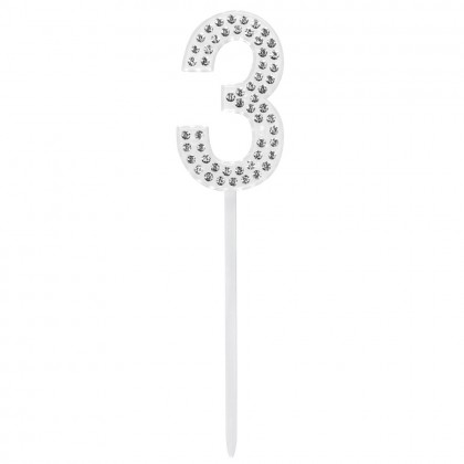Diamanten taarttopper '3' (10.5 cm)