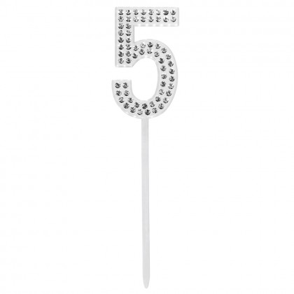 Diamanten taarttopper '5' (10.5 cm)