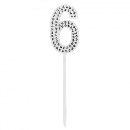 Diamanten taarttopper '6' (10.5 cm)