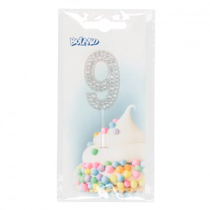 Diamanten taarttopper '9' (10.5 cm)