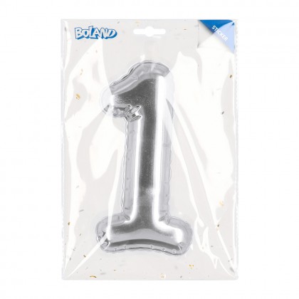 Folieballonsticker '1' zilver (20 cm)