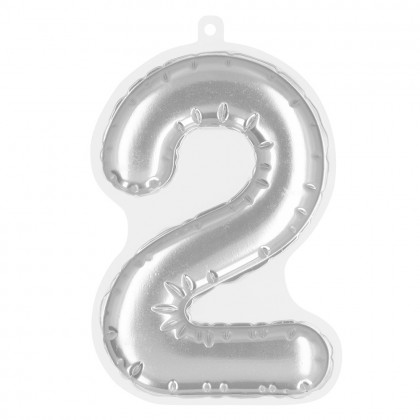 Folieballonsticker '2' zilver (20 cm)