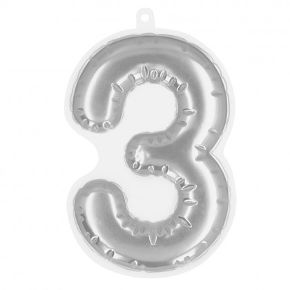 Folieballonsticker '3' zilver (20 cm)