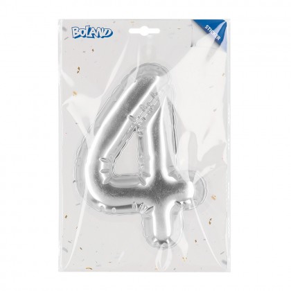 Folieballonsticker '4' zilver (20 cm)