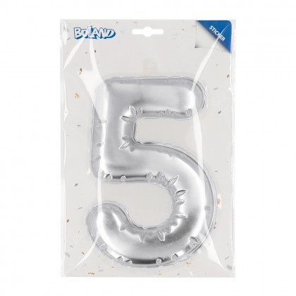 Folieballonsticker '5' zilver (20 cm)
