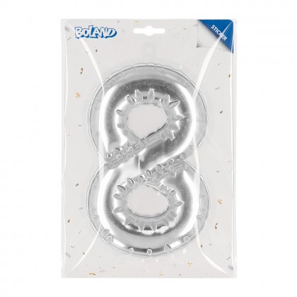 Folieballonsticker '8' zilver (20 cm)