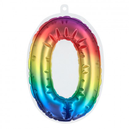 Folieballonsticker '0' regenboog (20 cm)