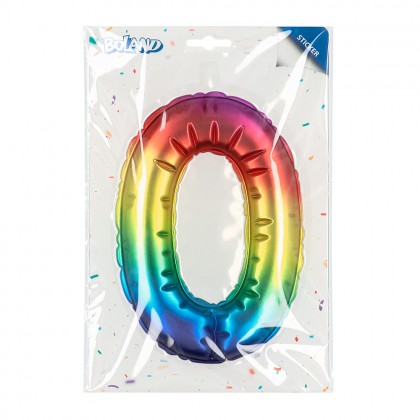 Folieballonsticker '0' regenboog (20 cm)