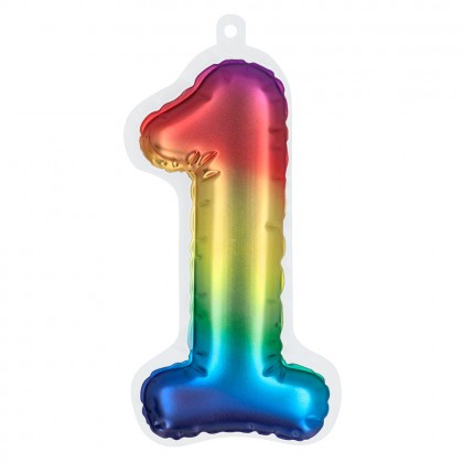 Folieballonsticker '1' regenboog (20 cm)