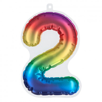 Folieballonsticker '2' regenboog (20 cm)