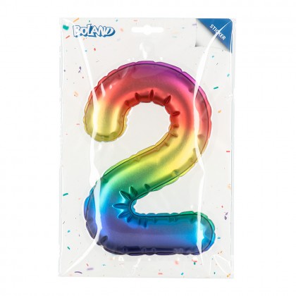 Folieballonsticker '2' regenboog (20 cm)