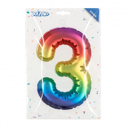 Folieballonsticker '3' regenboog (20 cm)