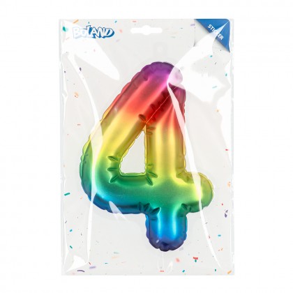 Folieballonsticker '4' regenboog (20 cm)