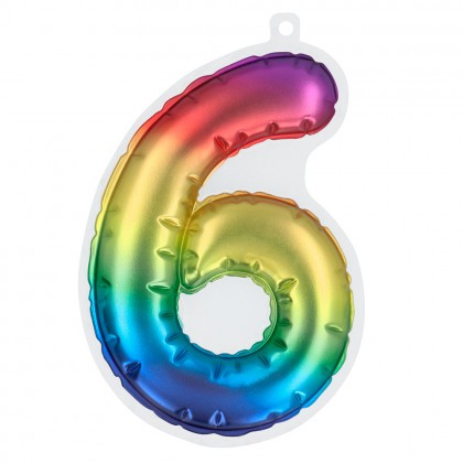 Folieballonsticker '6' regenboog (20 cm)
