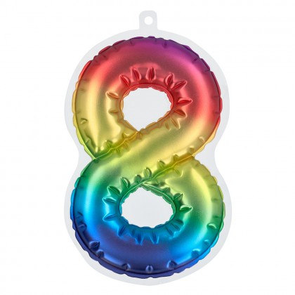 Folieballonsticker '8' regenboog (20 cm)
