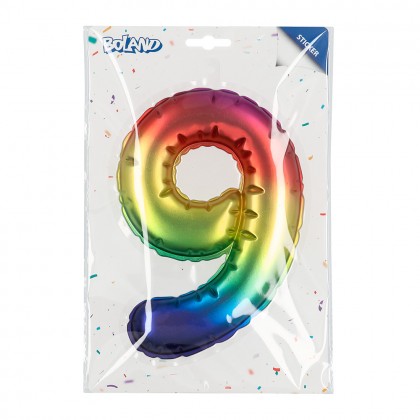 Folieballonsticker '9' regenboog (20 cm)