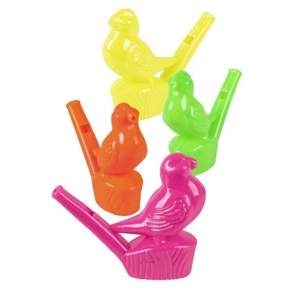 Set 4 vogelfluitjes 4 neonkleuren (5,5 x 6,5 cm)