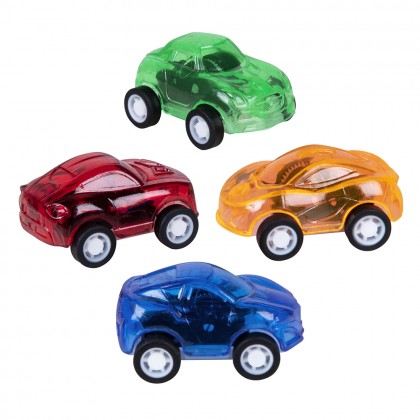 Set 4 terugtrekautootjes 4 kleuren (4,5 x 3 cm)