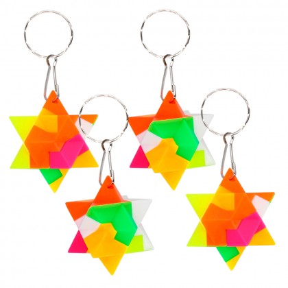 Set 4 sleutelhangers puzzel neon kleuren 2 designs (3 x 3 cm)