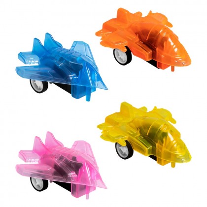 Set 4 terugtrekstraaljagers 5 neonkleuren (5 x 5 cm)