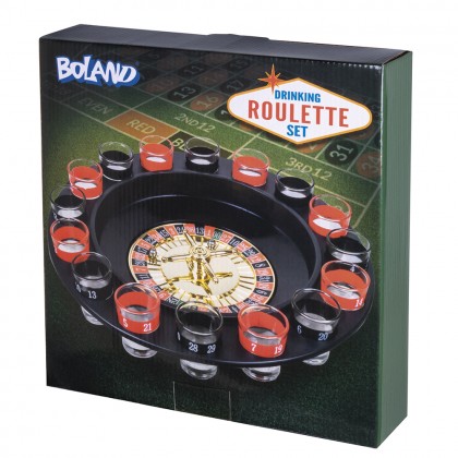 Set Drankspel Roulette (rad Ø 30 cm, 16 shotglaasjes en 2 balletjes)