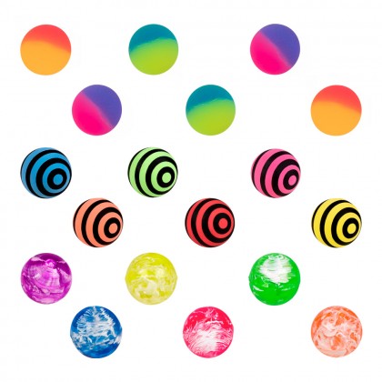 Set 18 stuiterballen 3 designs (Ø 3 cm)