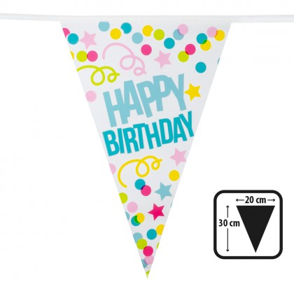 PE vlaggenlijn 'Happy birthday' (30 x 20 cm, 6 m)