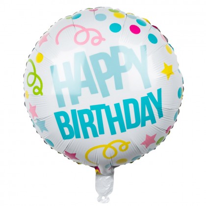 Folieballon 'HAPPY BIRTHDAY' dubbelzijdig (Ø 45 cm)