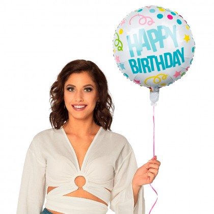 Folieballon 'HAPPY BIRTHDAY' dubbelzijdig (Ø 45 cm)