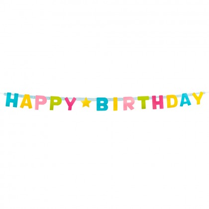 Kartonnen letterslinger 'Happy birthday' (1,5 m)