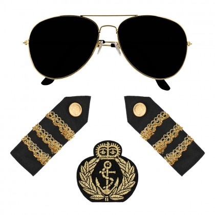 Set Kapitein (partybril, badge en schouderstukken)