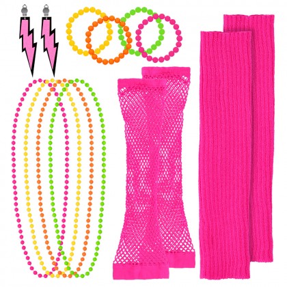 Set 80's UV (beenwarmers, armstukken, kettingen, armbanden en oorbellen)