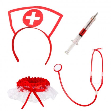 Set Verpleegster (diadeem, stethoscoop en kouseband met spuitje/pen)