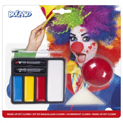 Schmink kit Clown (clownsneus, schmink, spons en penseel)