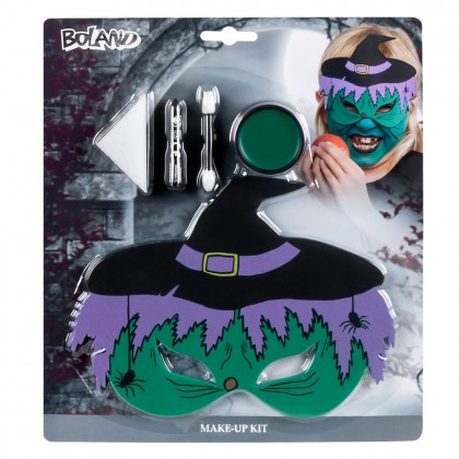 Schmink kit Heksenkind (vetschmink, schmink stick, oogmasker, spons, dubbele applicator)