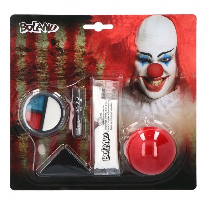Schmink kit Horror clown (clownsneus, vetschmink, schmink en spons)