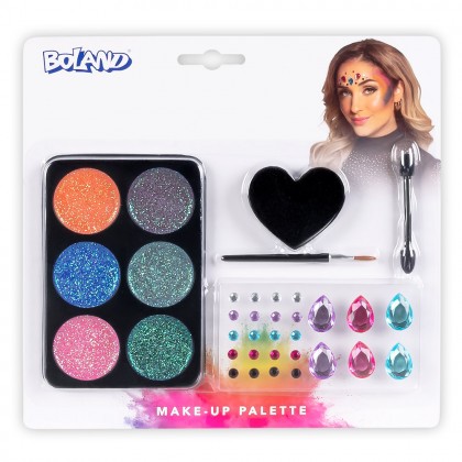 Schmink kit Glamour (strass steentjes, glitter schmink, sponsje, dubbele applicator, kwastje)