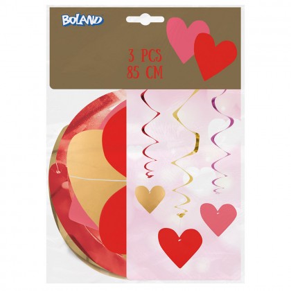 Set 3 decoratieswirls Love dubbelzijdig (85 cm)