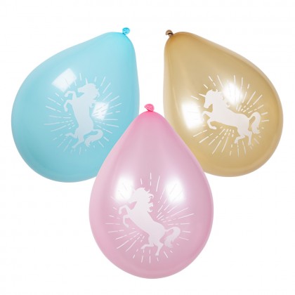 Set 6 latex ballonnen Eenhoorn 3 kleuren dubbelzijdig (Ø 25 cm)