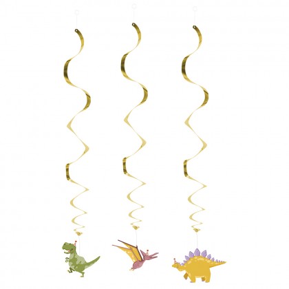 Set 3 decoratieswirls Dino party dubbelzijdig (85 cm)