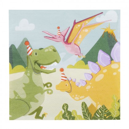 Set 20 papieren servetten Dino party (33 x 33 cm)
