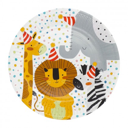 Set 8 papieren bordjes Safari (Ø 23 cm)