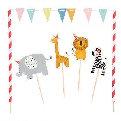 Kit Taartdecoratie Safari (4 cocktailprikkers, mini vlaggenlijn, 2 stokjes)