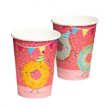 Set 8 papieren bekertjes Donut (21 cl)