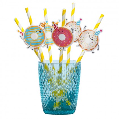 Set 6 papieren rietjes Donut 3 designs (20 cm)