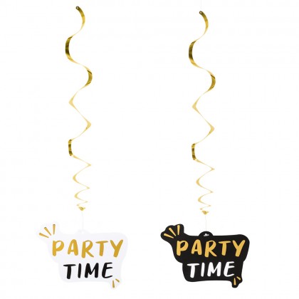 Set 2 decoratieswirls 'Party time' dubbelzijdig (85 cm)
