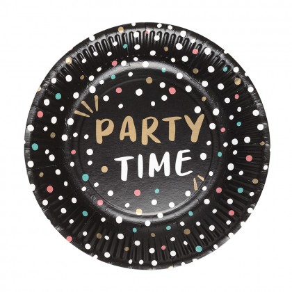 Set 8 papieren bordjes 'Party time' (Ø 23 cm)